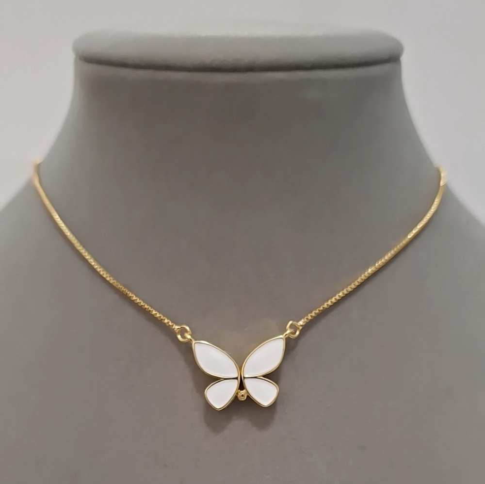 White enamel magnetic butterfly wings necklace